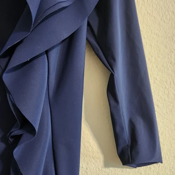 Rickie Freeman for Teri Jon Women’s Side Ruffle Asymmetric Navy Dress size 4